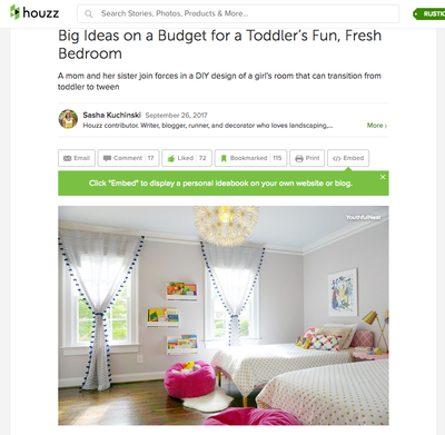 HOUZZ article on girl's toddler bedroom makeover, final reveal look
