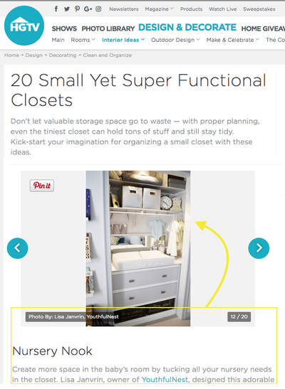 HOUZZ, article featuring YouthfulNest's space saving design, bedroom closest turned changing table area.